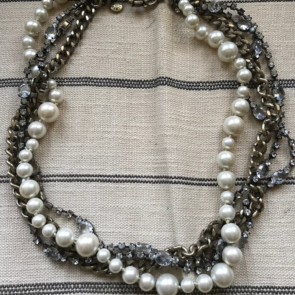 JCrew Pearl, Bronze, CZ Statement Necklace